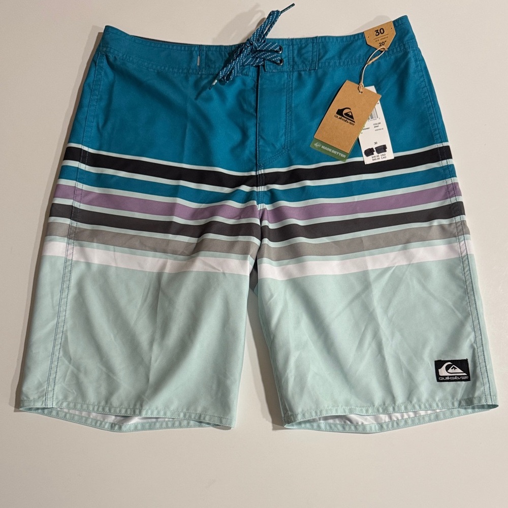 Quiksilver Everyday Swell Vision Teal/Gray Striped Board Shorts Men’s Sz 30